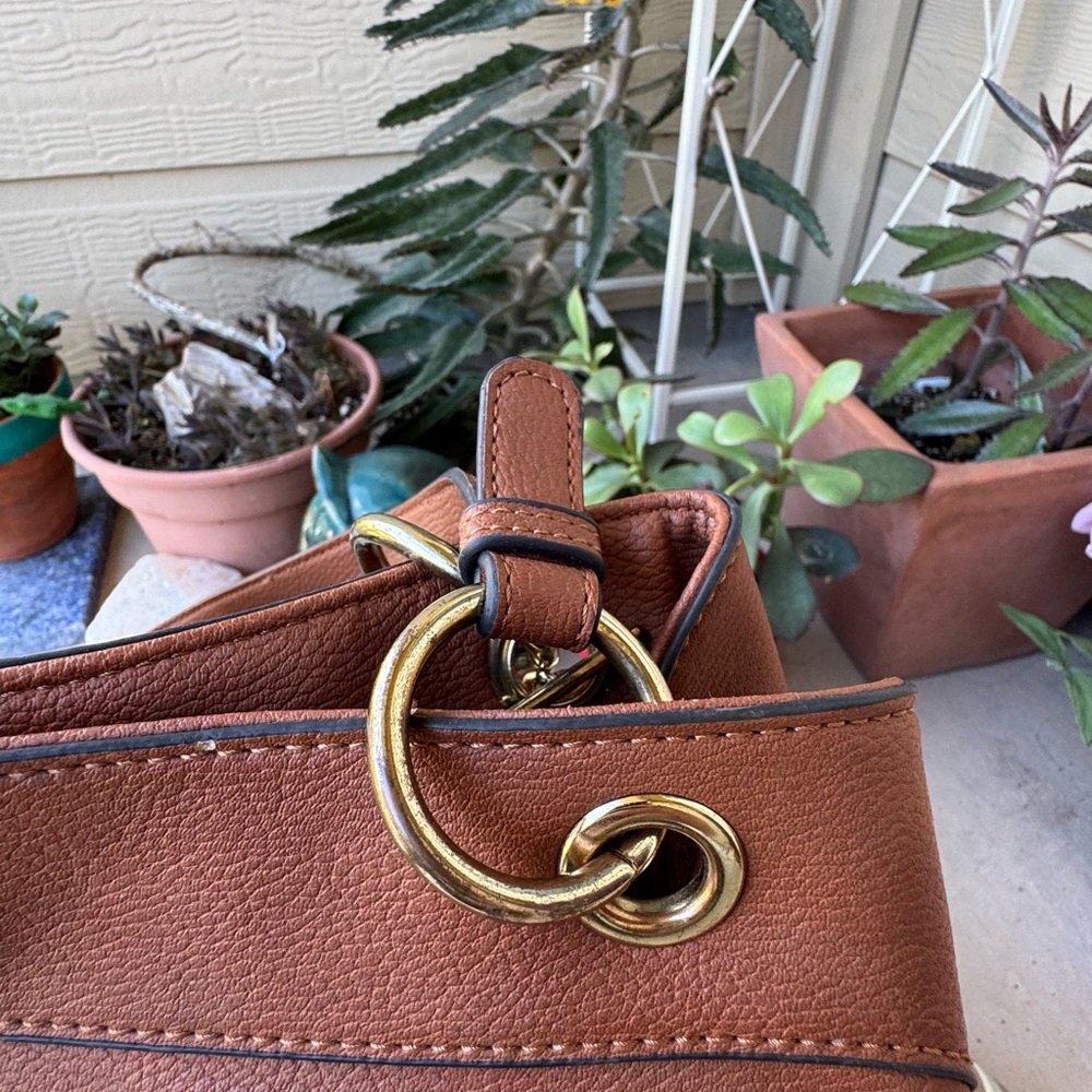 Nanette Lepore Pebbled Leather Tassel Tote Brown Boho Chic Animal Print Classic - Picture 8 of 14
